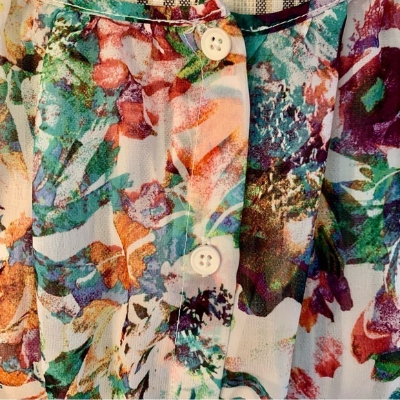 Apt 9 Blouse 1X White Floral Purple Green Orange Pink Semi Sheer Dressy - Picture 10 of 14